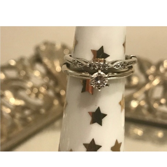 🖤 VTG 1930s Estate diamond solitaire engagement ring wedding band - Picture 6 of 7